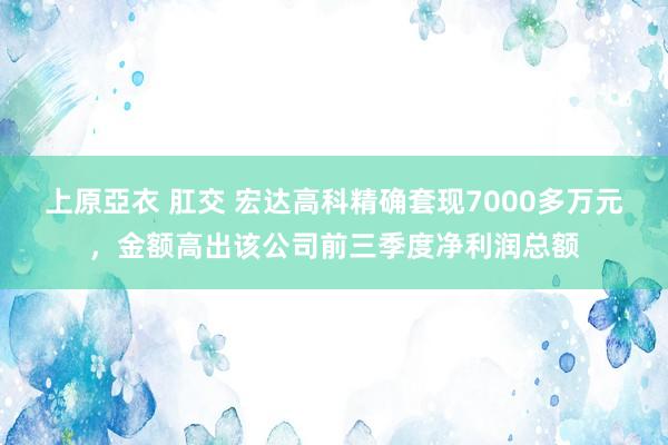 上原亞衣 肛交 宏达高科精确套现7000多万元，金额高出该公司前三季度净利润总额