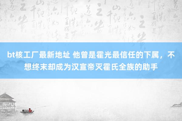 bt核工厂最新地址 他曾是霍光最信任的下属，不想终末却成为汉宣帝灭霍氏全族的助手
