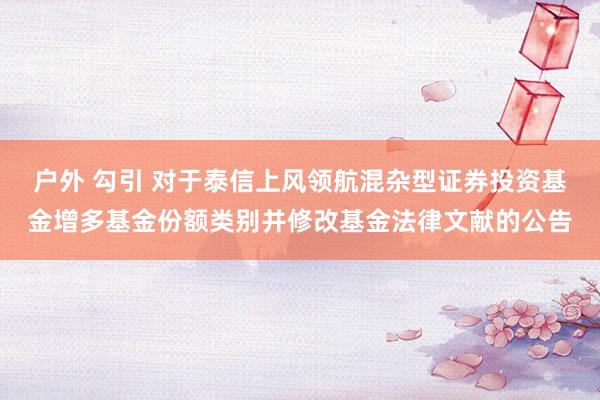 户外 勾引 对于泰信上风领航混杂型证券投资基金增多基金份额类别并修改基金法律文献的公告