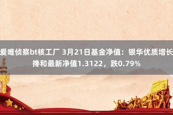 爰唯侦察bt核工厂 3月21日基金净值：银华优质增长搀和最新净值1.3122，跌0.79%