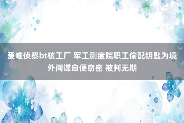爰唯侦察bt核工厂 军工测度院职工偷配钥匙为境外间谍自便窃密 被判无期