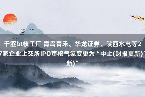 千涩bt核工厂 青岛青禾、华龙证券、陕西水电等27家企业上交所IPO审核气象变更为“中止(财报更新)”