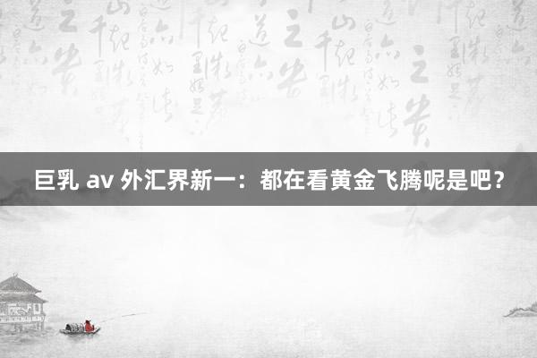 巨乳 av 外汇界新一：都在看黄金飞腾呢是吧？