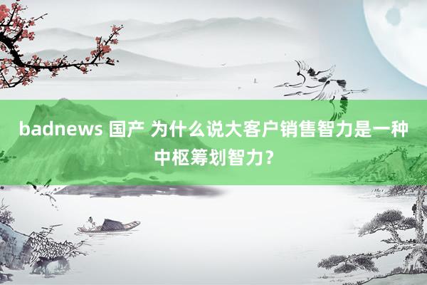 badnews 国产 为什么说大客户销售智力是一种中枢筹划智力？