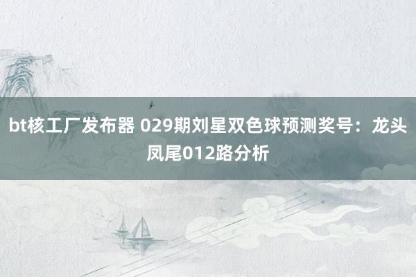 bt核工厂发布器 029期刘星双色球预测奖号：龙头凤尾012路分析